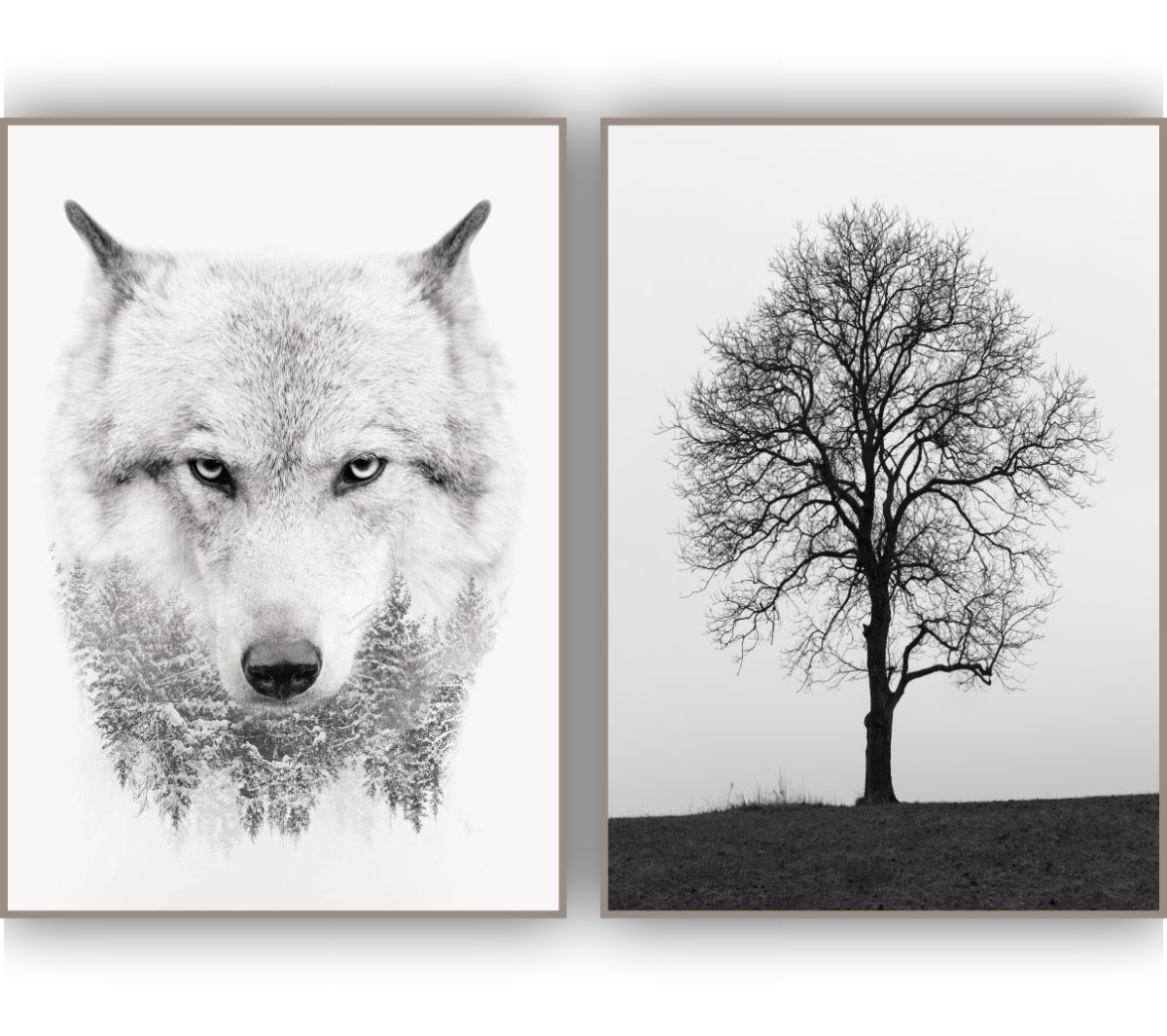 Jogo com 2 Quadros Decorativos Lobo e Árvore Preto e Branco - Imagem 11