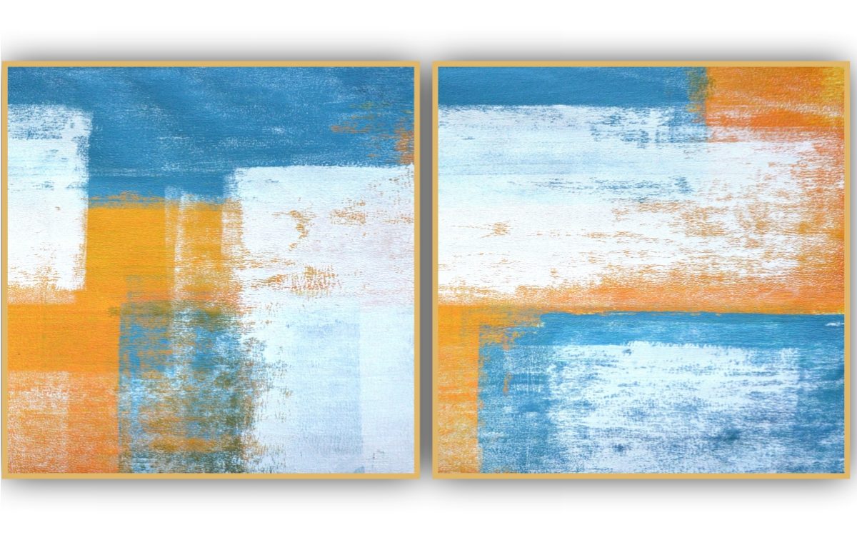 Jogo com 2 Quadros Decorativos Abstratos Azul e Amarelo - Imagem 4