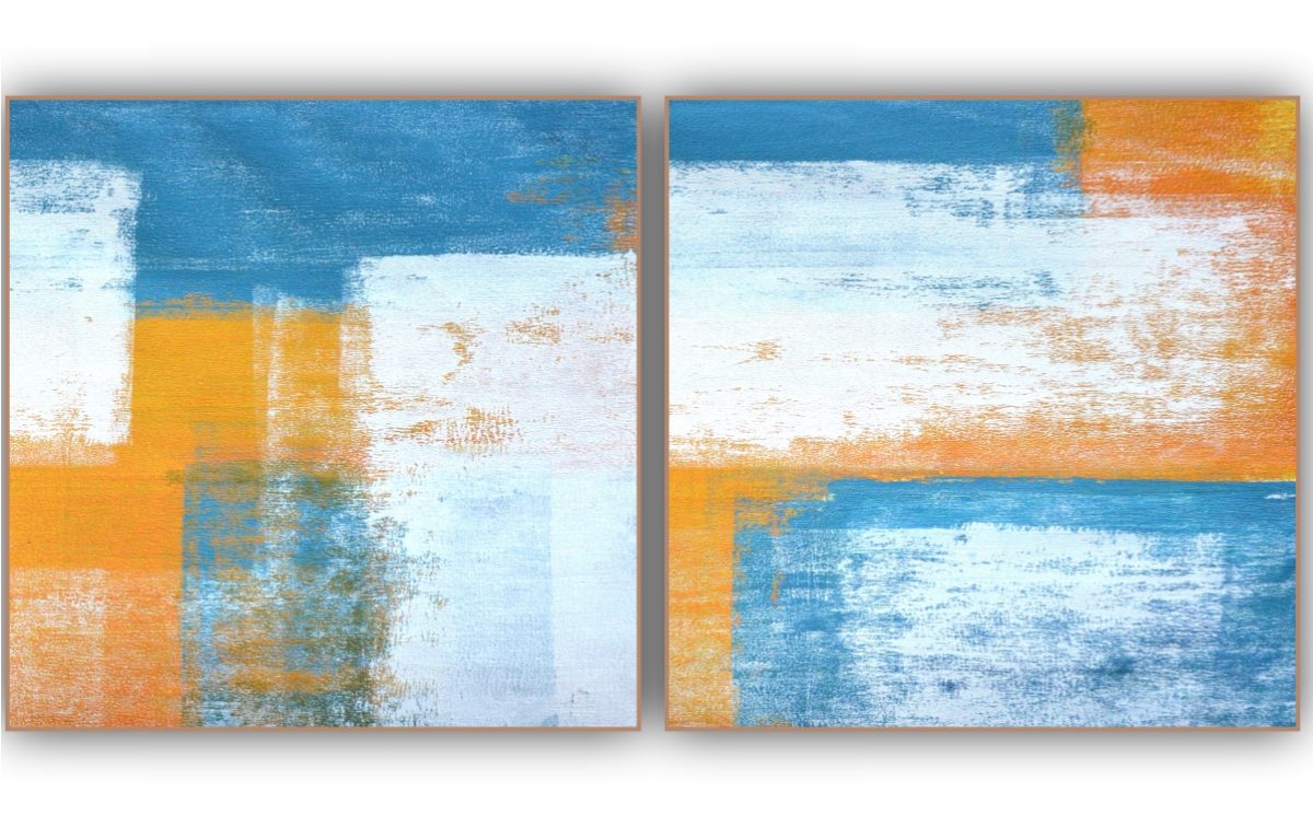 Jogo com 2 Quadros Decorativos Abstratos Azul e Amarelo - Imagem 9