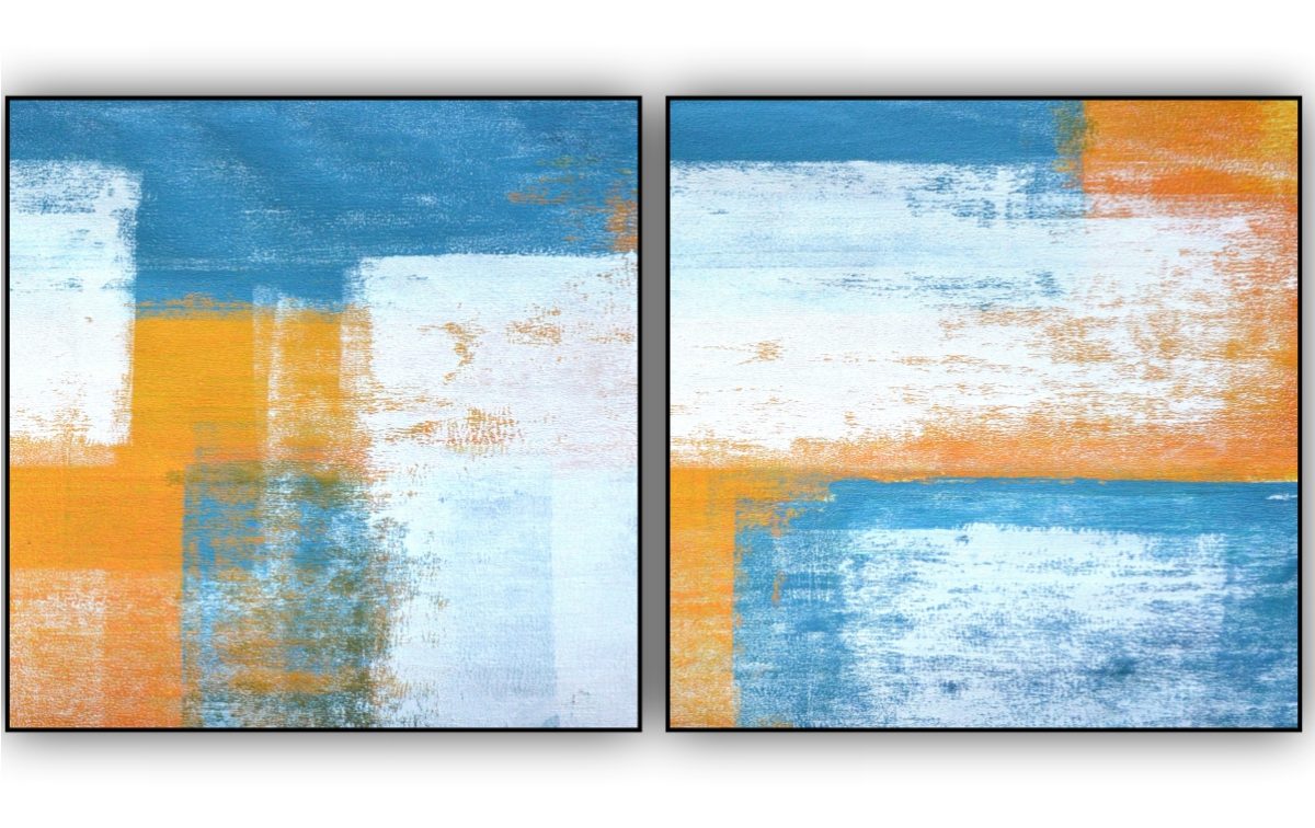 Jogo com 2 Quadros Decorativos Abstratos Azul e Amarelo - Imagem 12