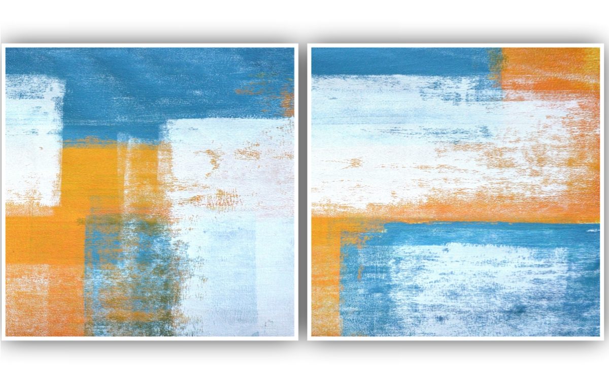Jogo com 2 Quadros Decorativos Abstratos Azul e Amarelo - Imagem 13