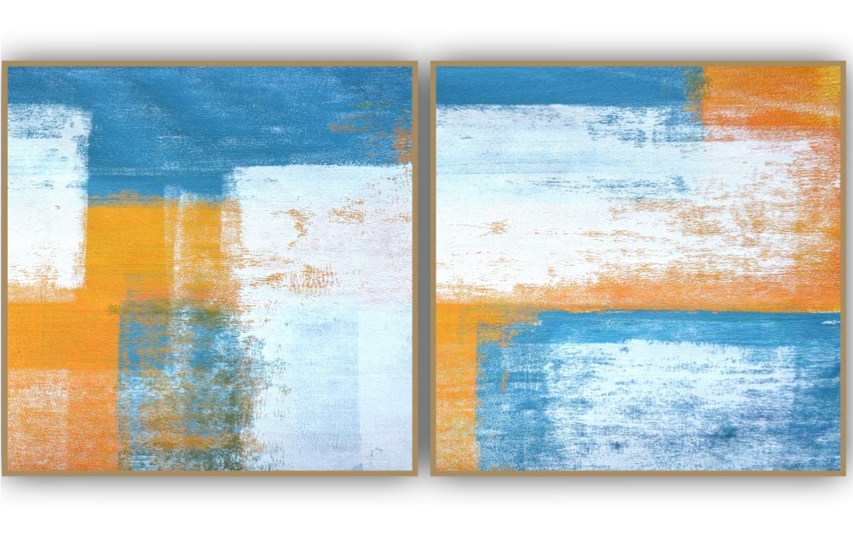 Jogo com 2 Quadros Decorativos Abstratos Azul e Amarelo - Imagem 14