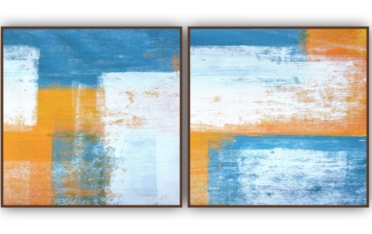Jogo com 2 Quadros Decorativos Abstratos Azul e Amarelo - Imagem 17