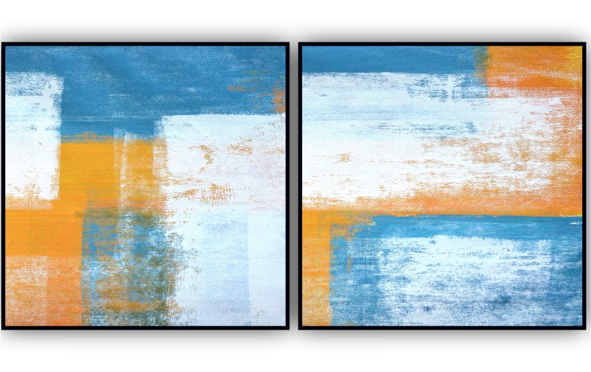 Jogo com 2 Quadros Decorativos Abstratos Azul e Amarelo - Imagem 19