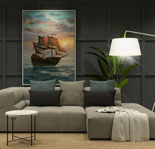 Quadro Decorativo Navio Aquarela
