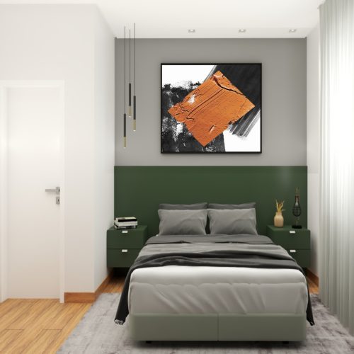 Quadro Decorativo Abstrato Preto, Laranja e Branco