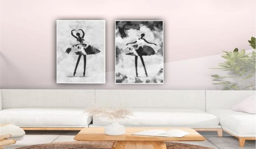 Jogo com 2 Quadros Decorativos Bailarinas Preto e Branco