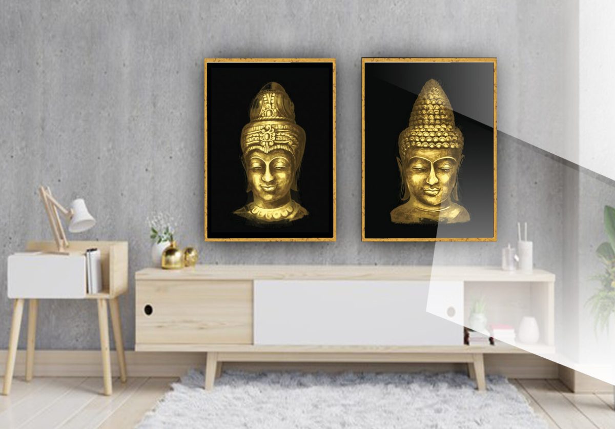Jogo com 2 Quadros Decorativos Budas ao fundo preto - Imagem 4