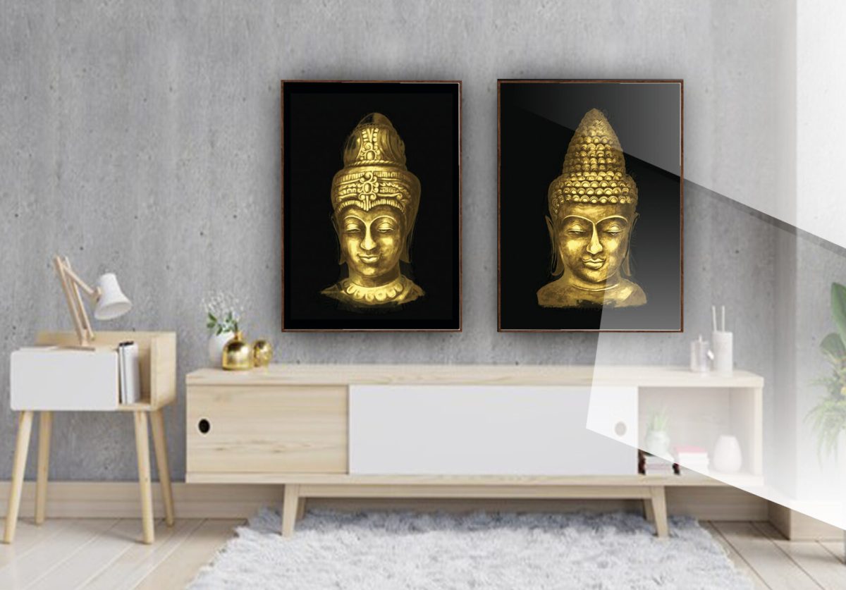 Jogo com 2 Quadros Decorativos Budas ao fundo preto - Imagem 5