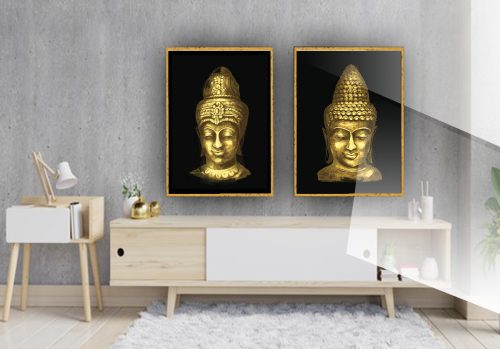 Jogo com 2 Quadros Decorativos Budas ao fundo preto