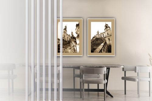 Jogo com 2 Quadros Castelos com Borda Marrom