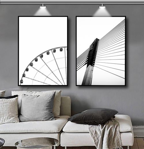 Jogo com 2 Quadros Decorativos Roda Gigante Preto e Branco