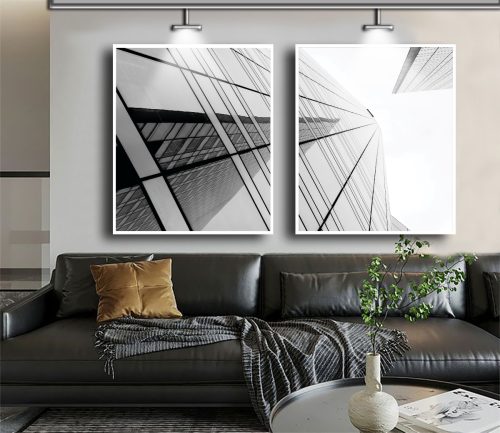 Jogo com 2 Quadros Decorativos Prédio Preto e Branco