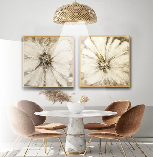 Jogo com 2 Quadros Pintura Flores Brancas