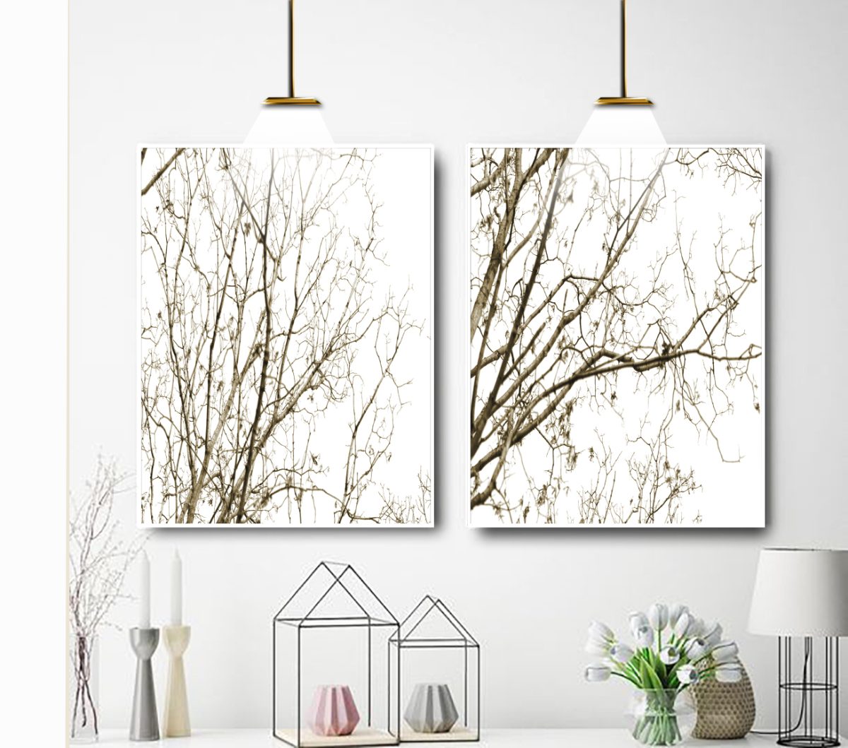 Jogo com 2 Quadros Galhos ao fundo branco - Imagem 2
