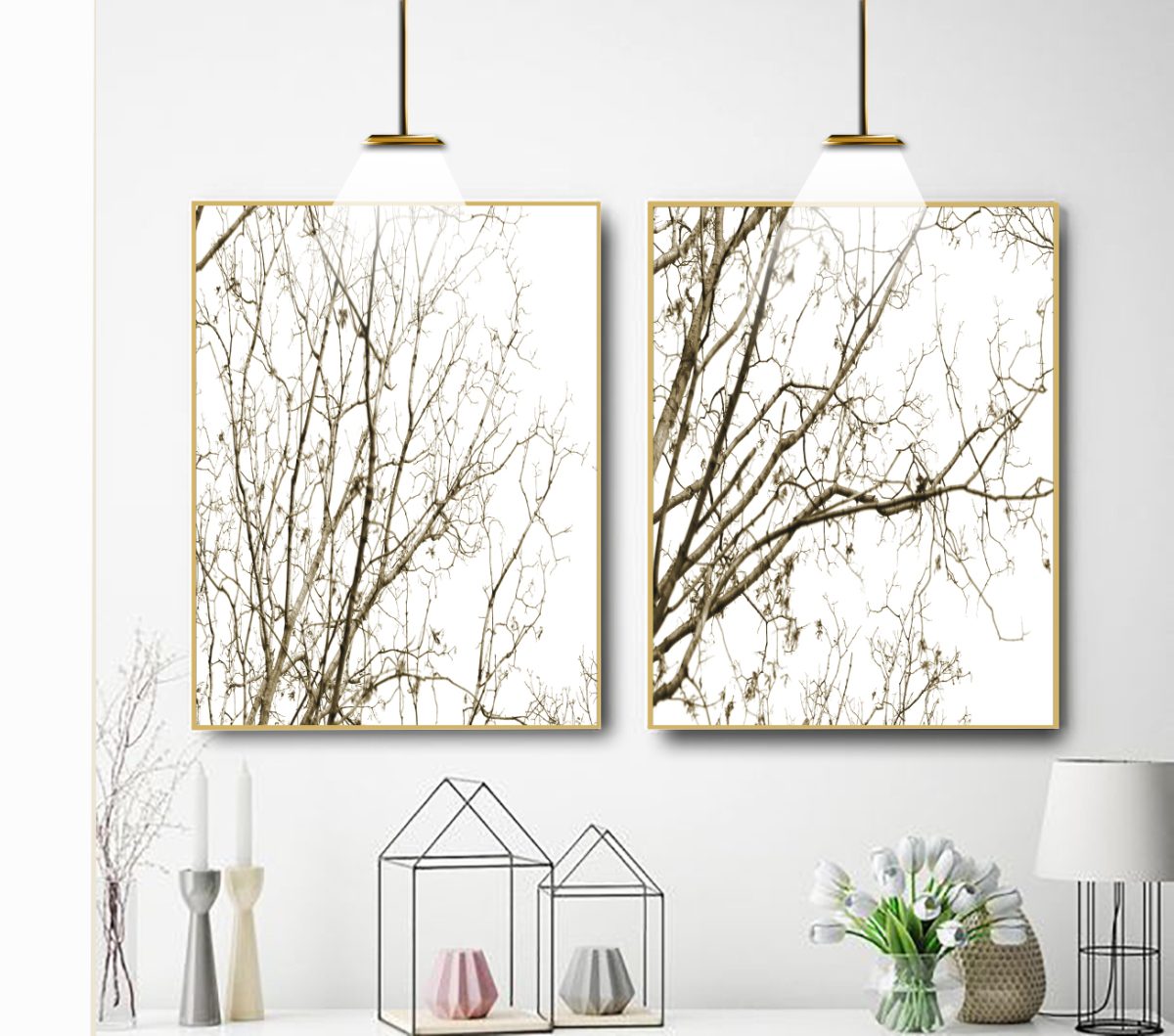 Jogo com 2 Quadros Galhos ao fundo branco - Imagem 4