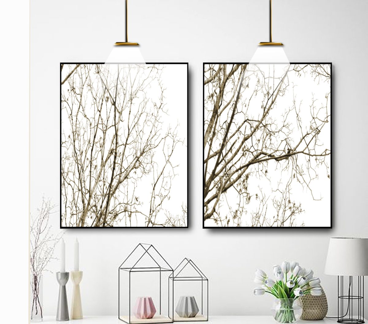 Jogo com 2 Quadros Galhos ao fundo branco - Imagem 7