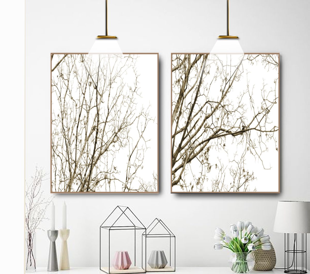 Jogo com 2 Quadros Galhos ao fundo branco - Imagem 9