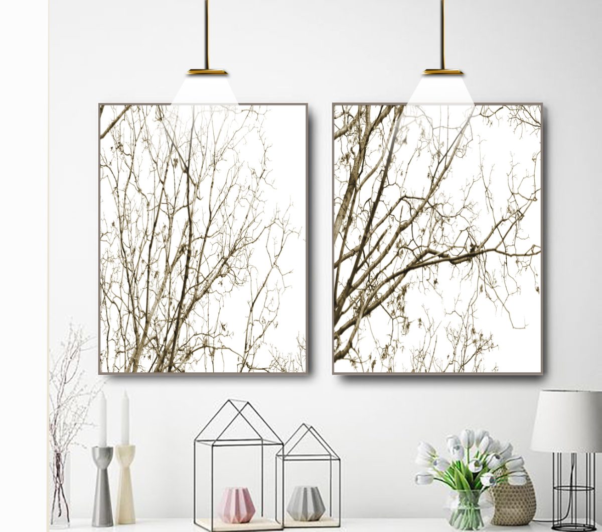 Jogo com 2 Quadros Galhos ao fundo branco - Imagem 11
