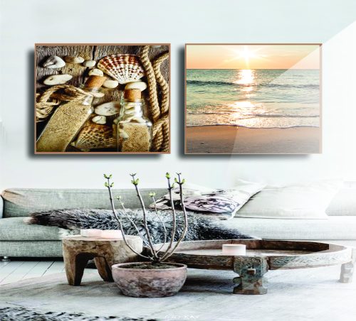 Jogo com 2 Quadros Paisagem Mar e Praia