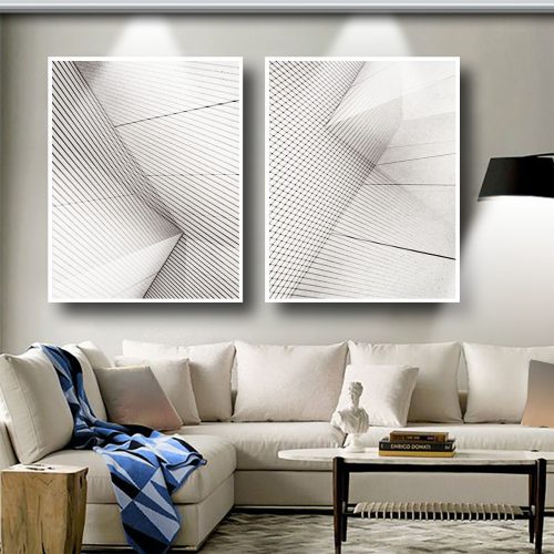 Jogo com 2 Quadros Decorativos Composição Abstrata Off White