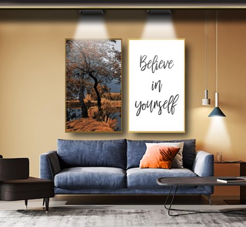Jogo com 2 Quadros Decorativos Composição Paisagem e Escrita