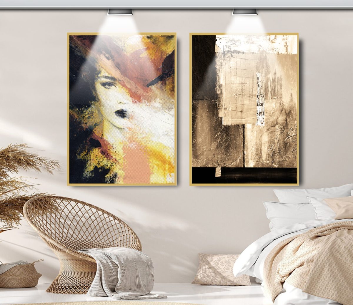 Jogo com 2 Quadros Decorativos Composição Figurativa e Abstrata - Imagem 4