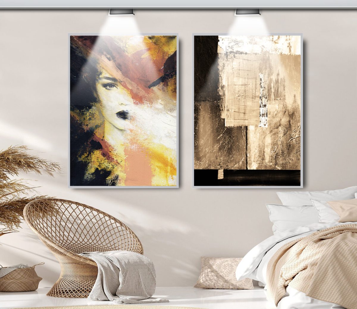 Jogo com 2 Quadros Decorativos Composição Figurativa e Abstrata - Imagem 6