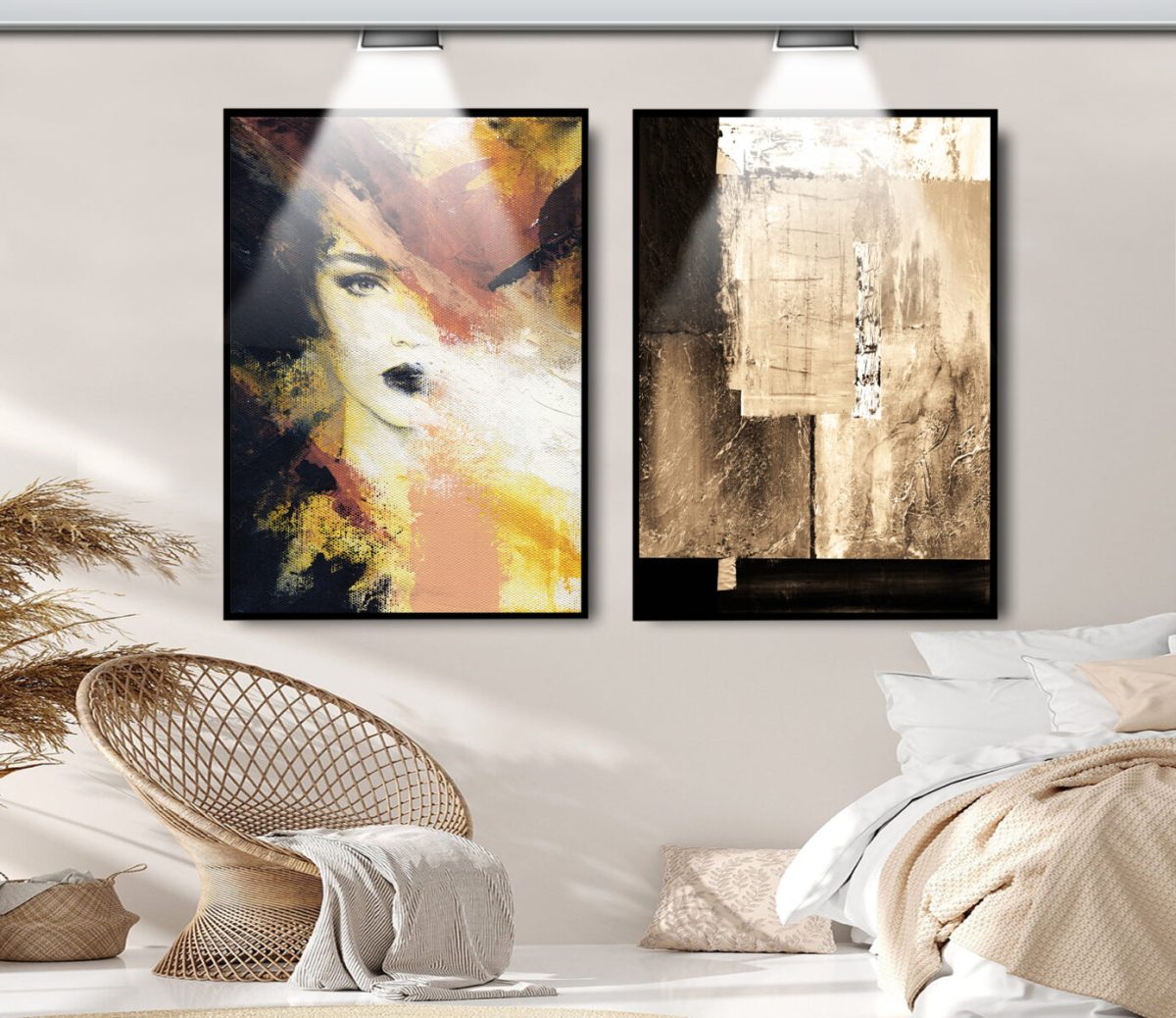 Jogo com 2 Quadros Decorativos Composição Figurativa e Abstrata - Imagem 7
