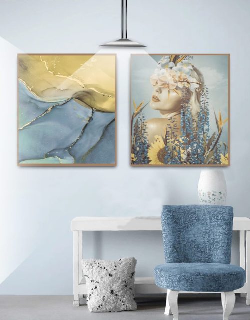 Jogo com 2 Quadros Composição Mulher e Abstrato