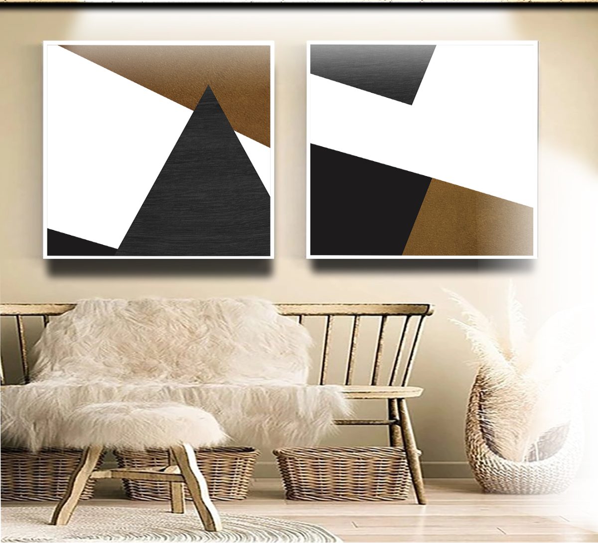 Jogo com 2 Quadros Decorativos Composição Abstrata em Tons de Marrom, Preto e Branco - Imagem 2