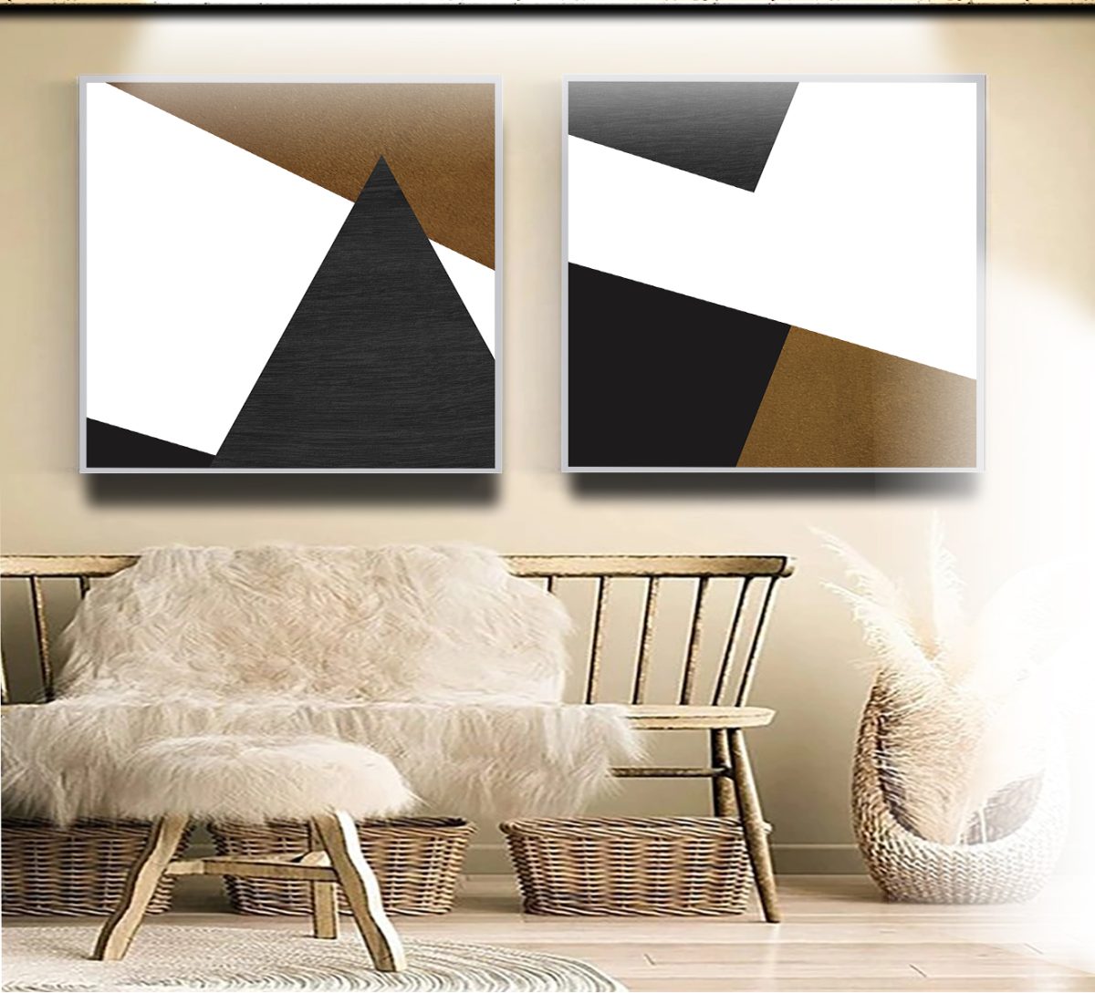 Jogo com 2 Quadros Decorativos Composição Abstrata em Tons de Marrom, Preto e Branco - Imagem 6