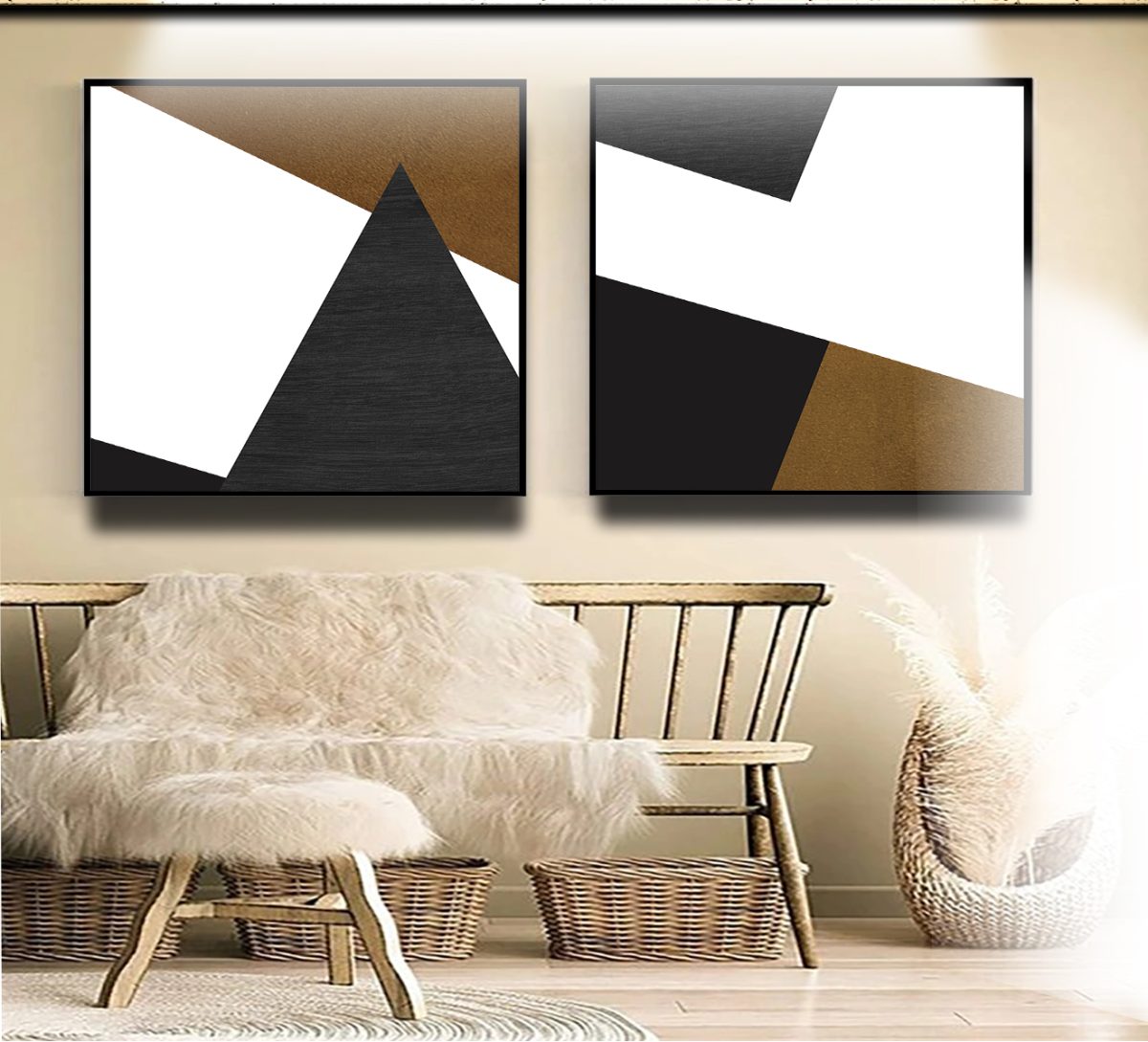 Jogo com 2 Quadros Decorativos Composição Abstrata em Tons de Marrom, Preto e Branco - Imagem 12
