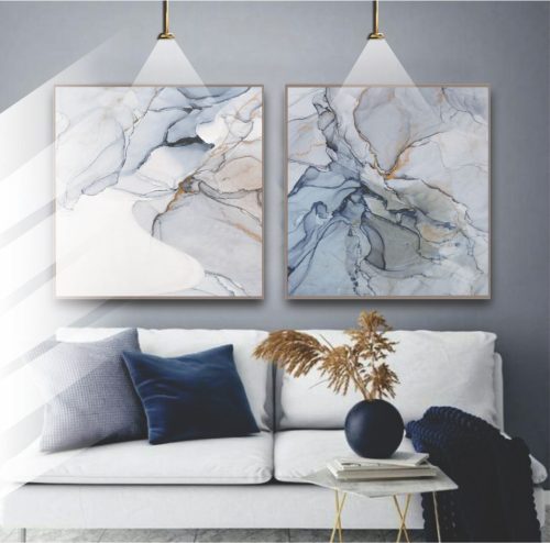 Jogo com 2 Quadros Composição Marmorizada Azul