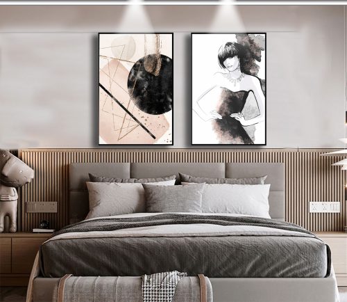Jogo com 2 Quadros Decorativos Composição Abstrato e Figurativo com Detalhes Rose