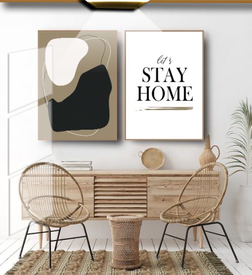 Jogo com 2 Quadros Composição Let's stay home