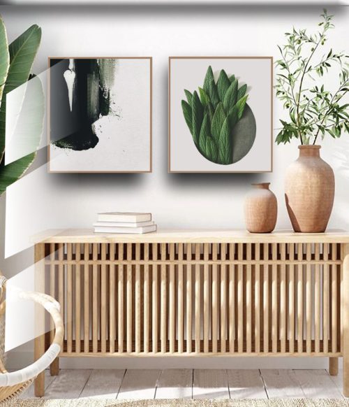 Jogo com 2 Quadros Decorativos Composição Abstrato com Detalhes Verde
