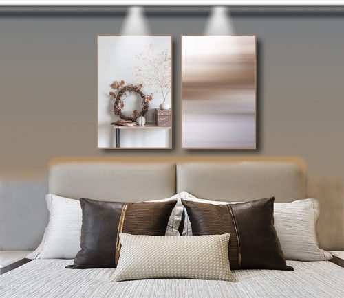 Jogo com 2 Quadros Decorativos Composição Abstrato com Tons de Marrom e Branco