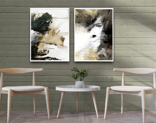 Jogo com 2 Quadros Composição Abstrata e Figurativa