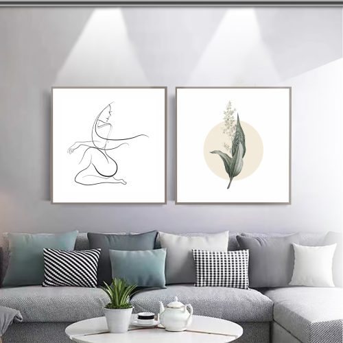 Jogo com 2 Quadros Decorativos Composição Figurativo e Floral com Detalhes Verdes