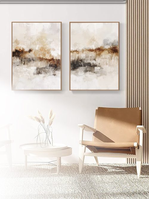 Jogo com 2 Quadros Decorativos Composição Abstrato com Detalhes em Tons de Cobre e Preto