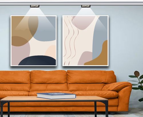 Jogo com 2 Quadros Composição Abstrata Rosa, Azul e Nude