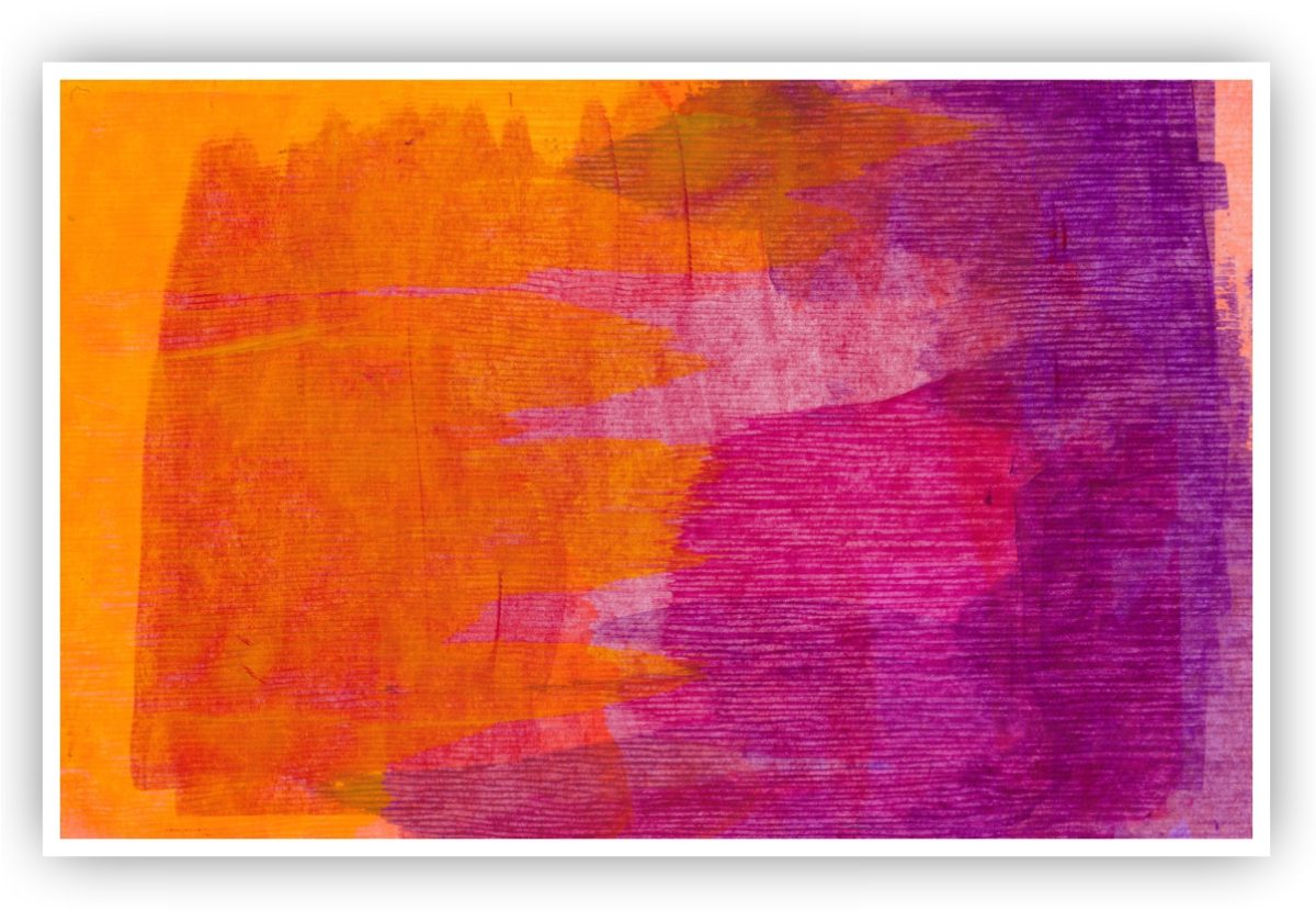 Quadro Decorativo Abstrato com Tons de Amarelo, Laranja, Rosa e Roxo - Imagem 2