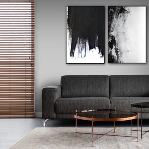 Jogo com 2 Quadros Decorativos Abstrato Preto e Branco