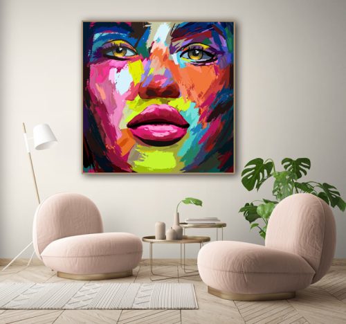 Quadro Decorativo Rosto Mulher Figurativa Abstrata Colorida