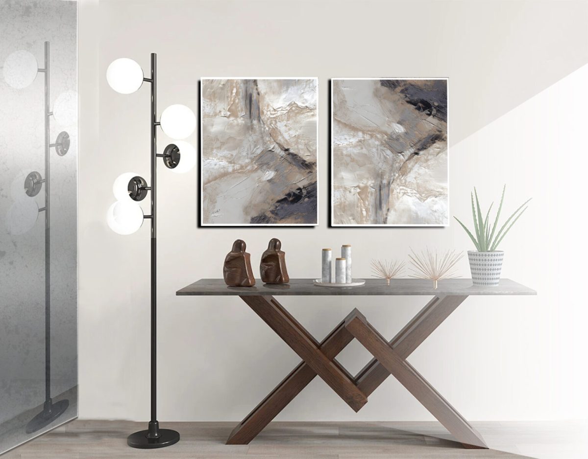 Jogo com 2 Quadros Composição Abstratos em tons de cinza - Imagem 2
