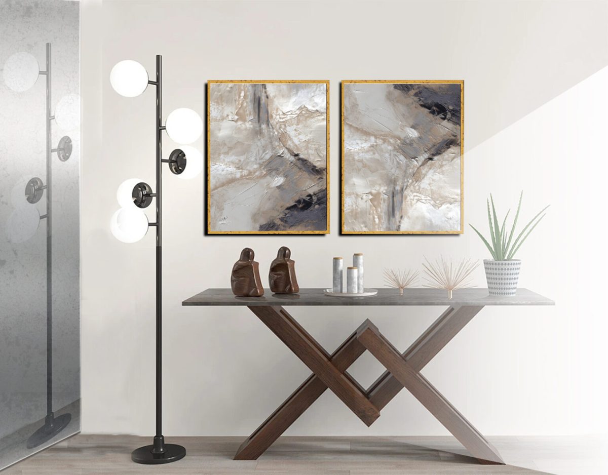 Jogo com 2 Quadros Composição Abstratos em tons de cinza - Imagem 4