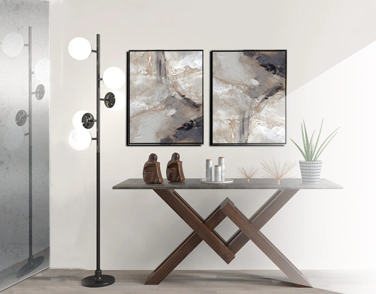 Jogo com 2 Quadros Composição Abstratos em tons de cinza - Imagem 7