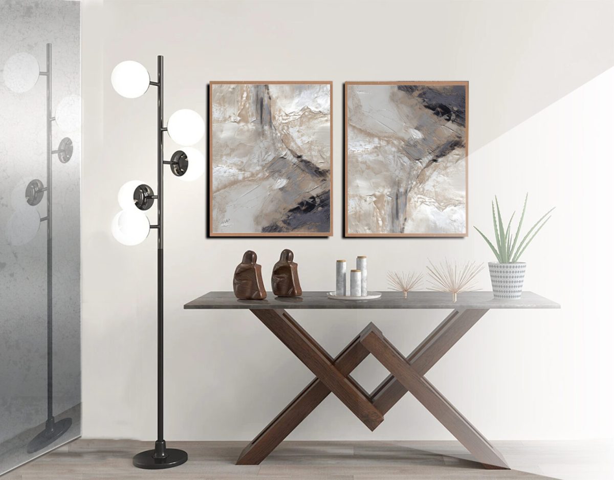 Jogo com 2 Quadros Composição Abstratos em tons de cinza - Imagem 9