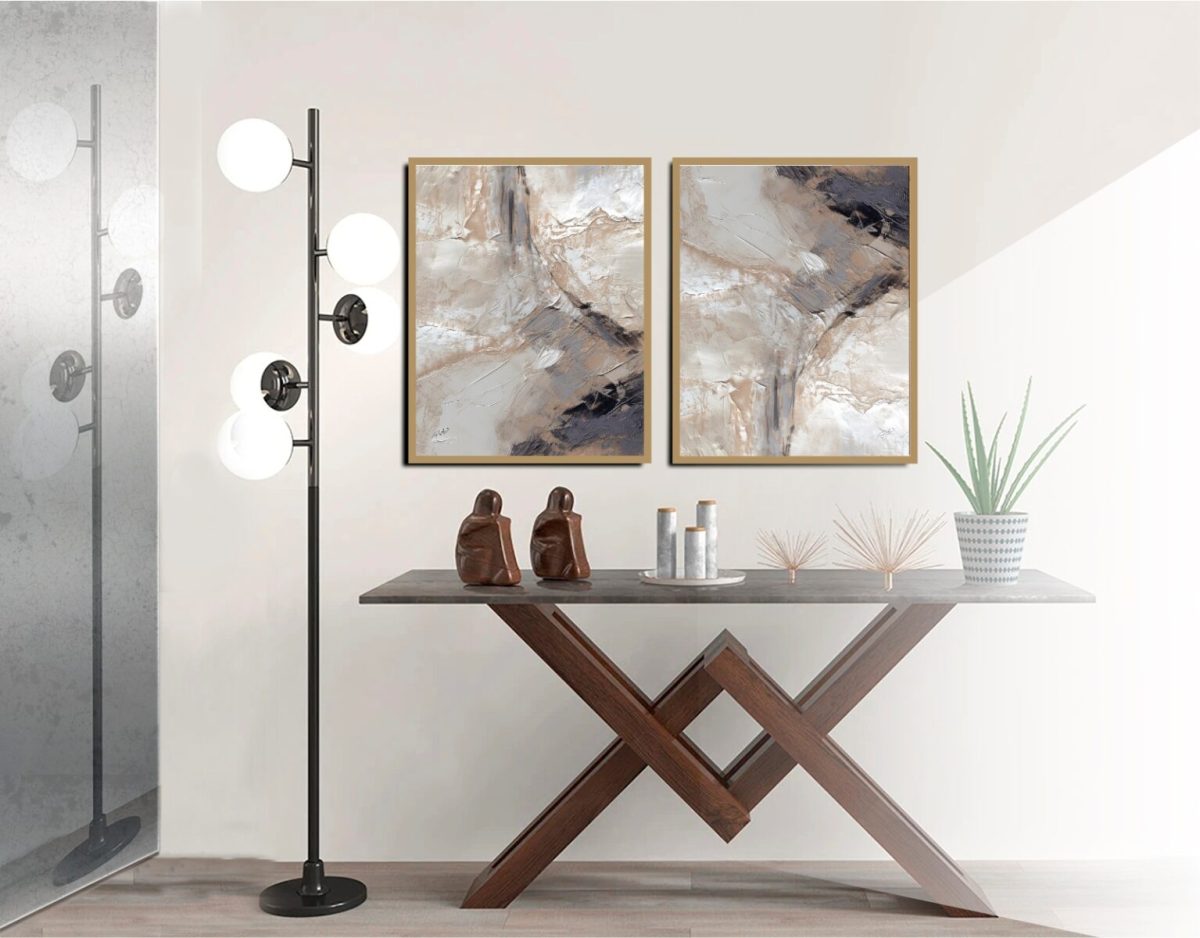 Jogo com 2 Quadros Composição Abstratos em tons de cinza - Imagem 14
